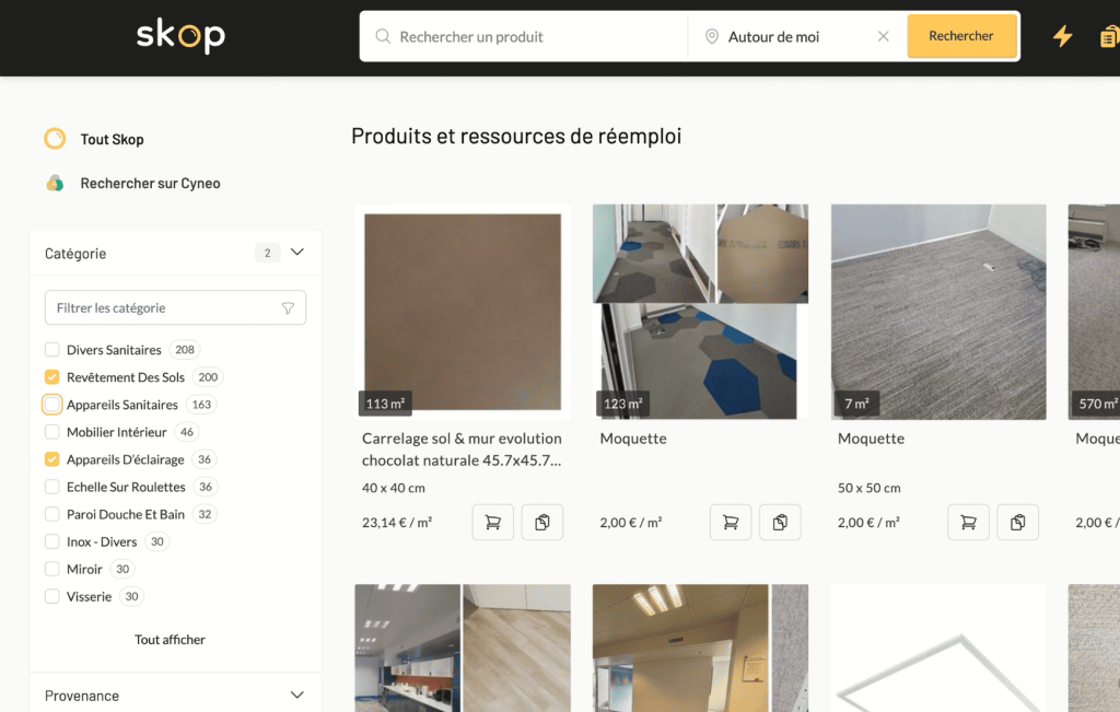 Capture d'ecran filtre marketplace